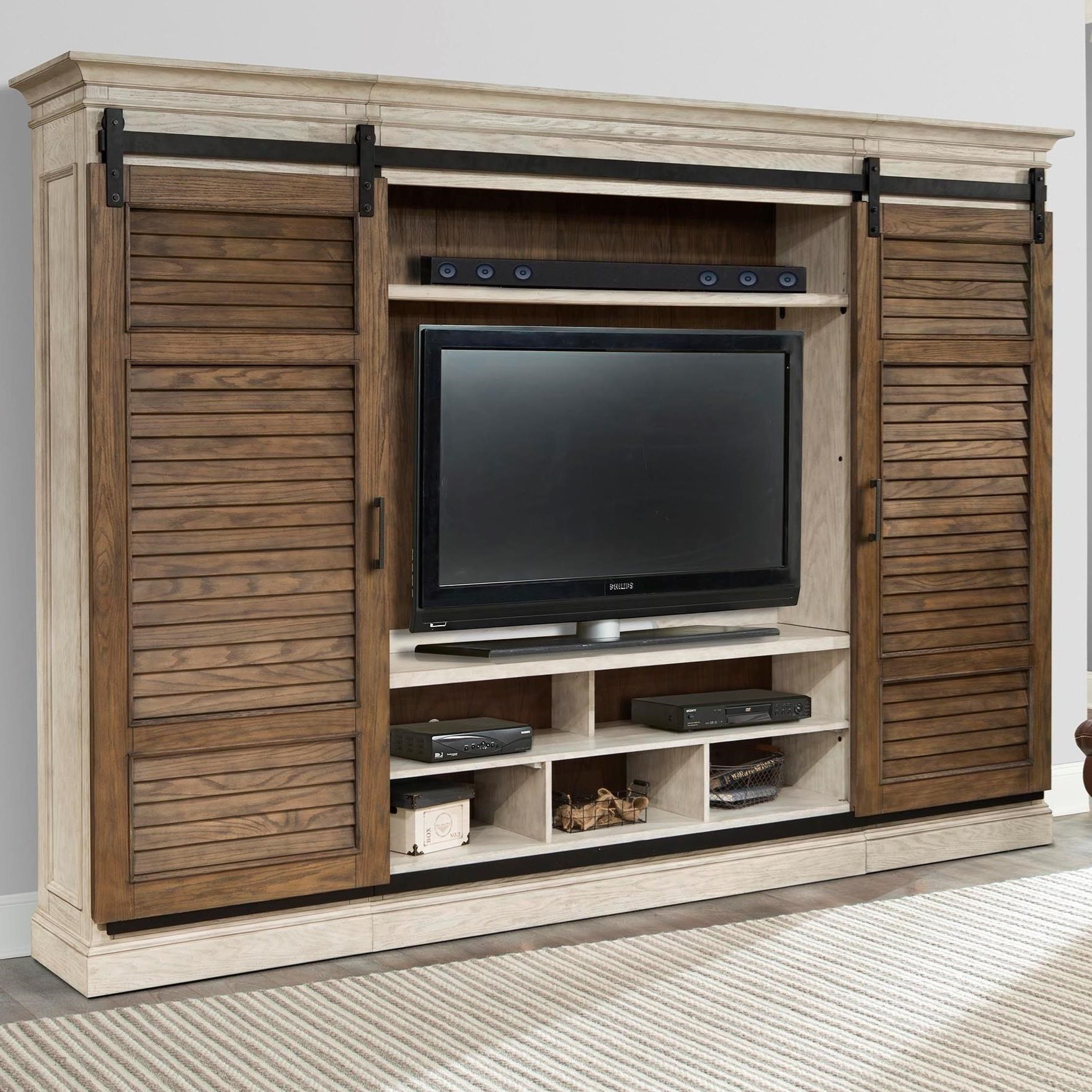 Entertainment unit sliding shop doors